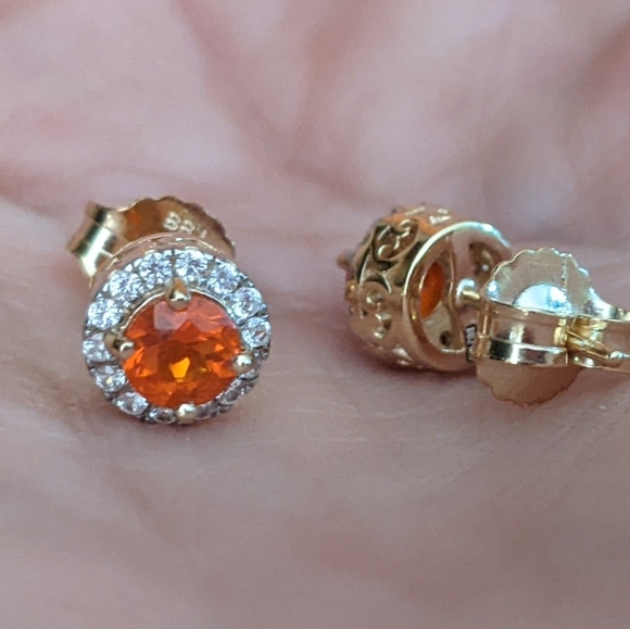 Sterling Gold Vermeil Fire Opal Earrings - Picture 4 of 6